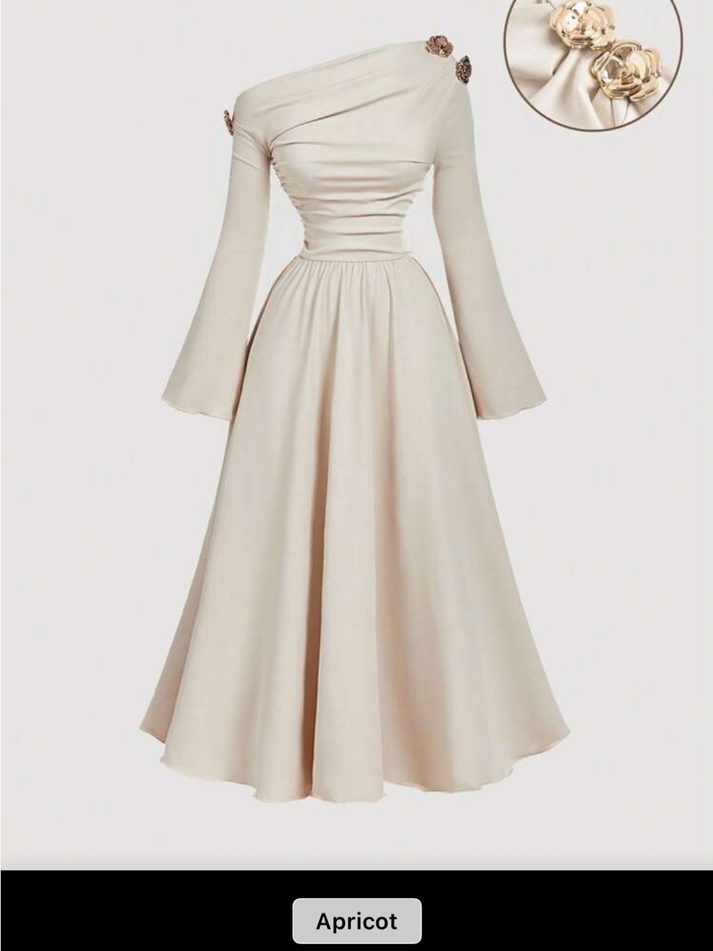 SHEIN Apricot One-Shoulder Maxi Dress with Floral Shoulder Detail